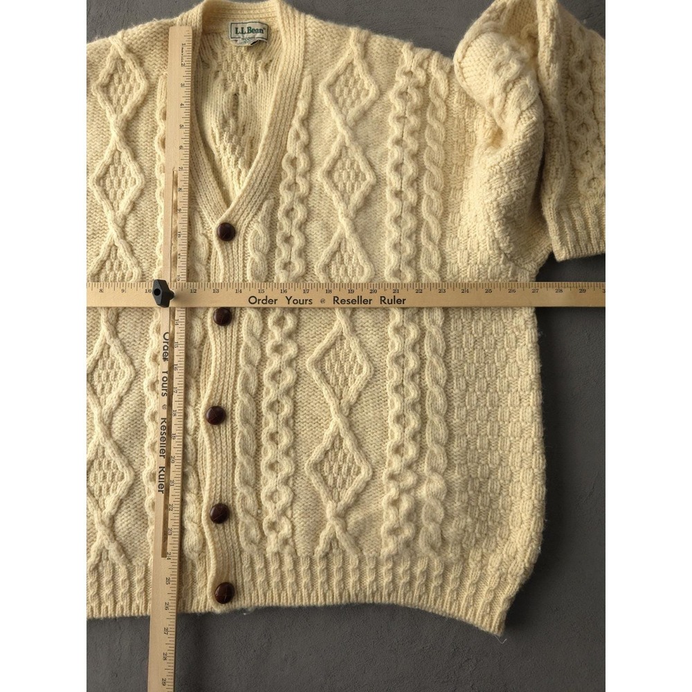 Vintage 1990s L.L. Bean Cable Knit Wool Heavyweight Cardigan Sweater XL Ireland - Picture 8 of 10